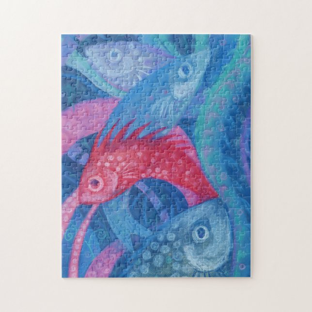 Puzzle Poissons Roses Algues Mer Animaux Sous-marins Art (Vertical)