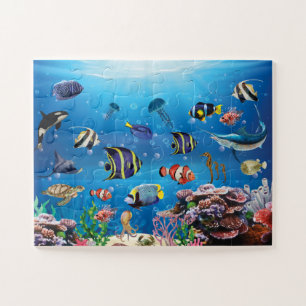Puzzle Poissons tropicaux nageant Fond