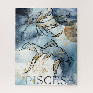 Puzzle Poissons twin poisson zodiac noir fleurs d'or plan