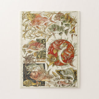 Puzzle Poissons vintages colorés, vie marine Art nouveau