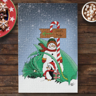 Puzzle Pôle Nord Bonhomme de neige Dragon Manchot Noël