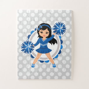Puzzle Pom-pom girl Bleu Cheveux Noir - Cute Cheveux