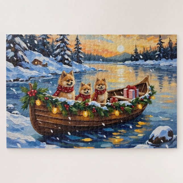 Puzzle Pomeranian Christmas Boat Holiday (Horizontal)