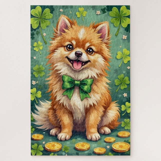 Puzzle Pomeranian St Patrick’s Day Cute Lucky Dog (Vertical)