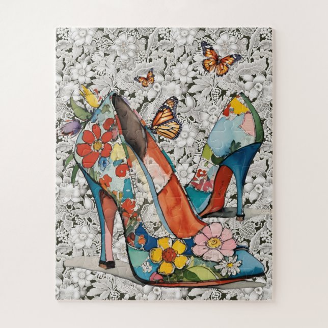 Puzzle Pompes florales à talons hauts Papillons à dentell (Vertical)