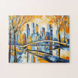 Puzzle Pont cubiste d'automne dans un paysage urbain