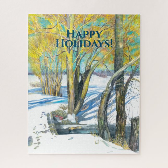 Puzzle Pont en hiver Peinture aquarelle (Vertical)