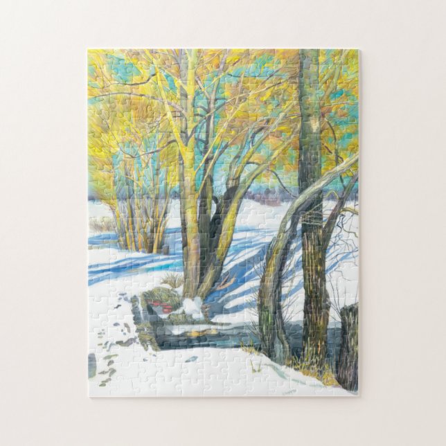 Puzzle Pont en hiver Peinture aquarelle (Vertical)