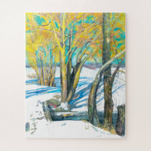 Puzzle Pont en hiver Peinture aquarelle