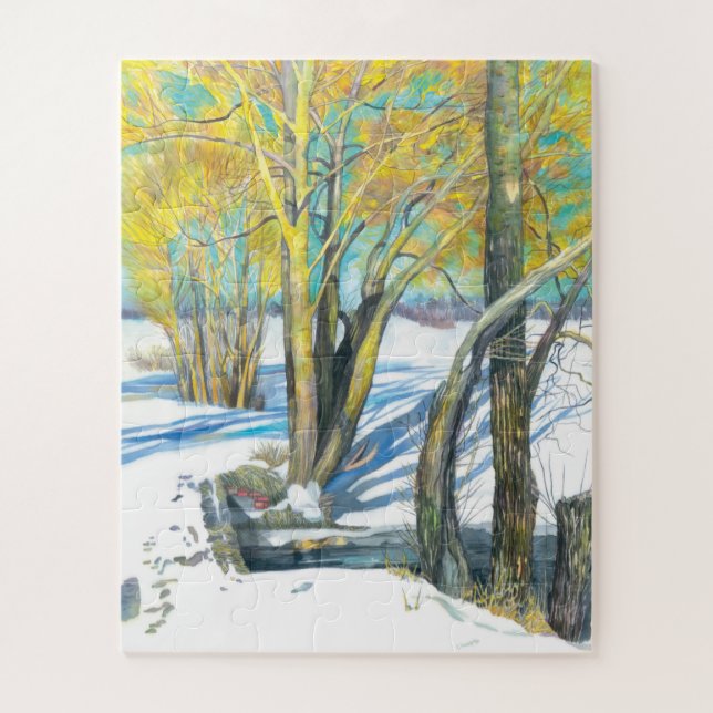 Puzzle Pont en hiver Peinture aquarelle (Vertical)