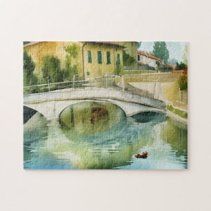 Puzzle Pont sur canal - Aquarelle panoramique  