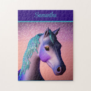 Puzzle Pony magique en violet et Turquoise avec nom perso