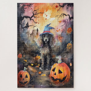 Puzzle Poodle d'Halloween avec citrouilles effrayant