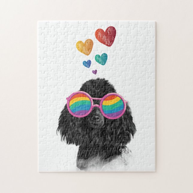 Puzzle Poodle Dog with Hearts Saint-Valentin (Vertical)