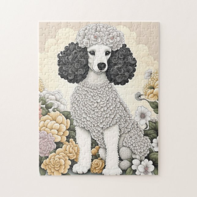 Puzzle Poodle en Fleurs Whimsical (Vertical)
