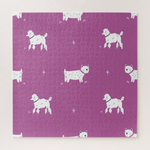 Puzzle Poodle violet : Motif rétro monochrome