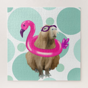 Puzzle Pool Party Cute Capybara Avec Flotte Flamant rose 