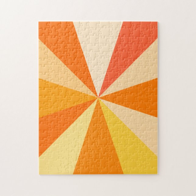 Puzzle Pop Art Modern 60s Funky Geometry Rays in Orange (Vertical)