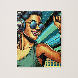 Puzzle Pop Art Woman dans les casques danser