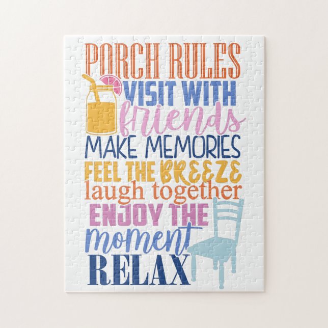 Puzzle Porch Rules Citation drôle mignonne pour les amis (Vertical)