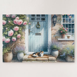 Puzzle Porche florale de Cottagecore avec Calico Cat