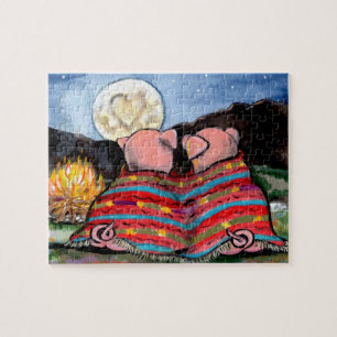 Puzzle Porcs dans une couverture Romantique Lune de nuit 