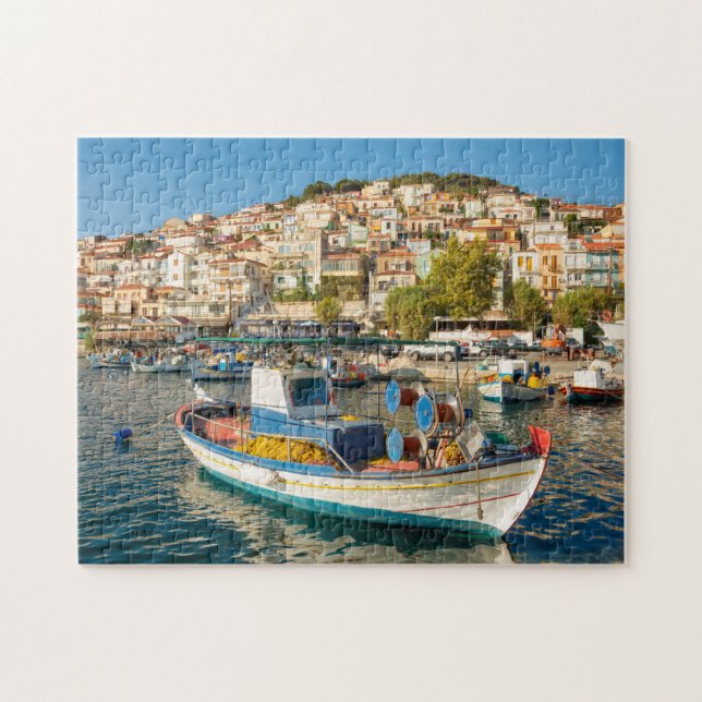 Puzzle Port avec bateaux de pêche à Plomari, Lesvos, Grèc (Horizontal)