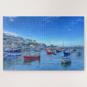 Puzzle Port de Brixham : Bateaux Colorés & Collines du De