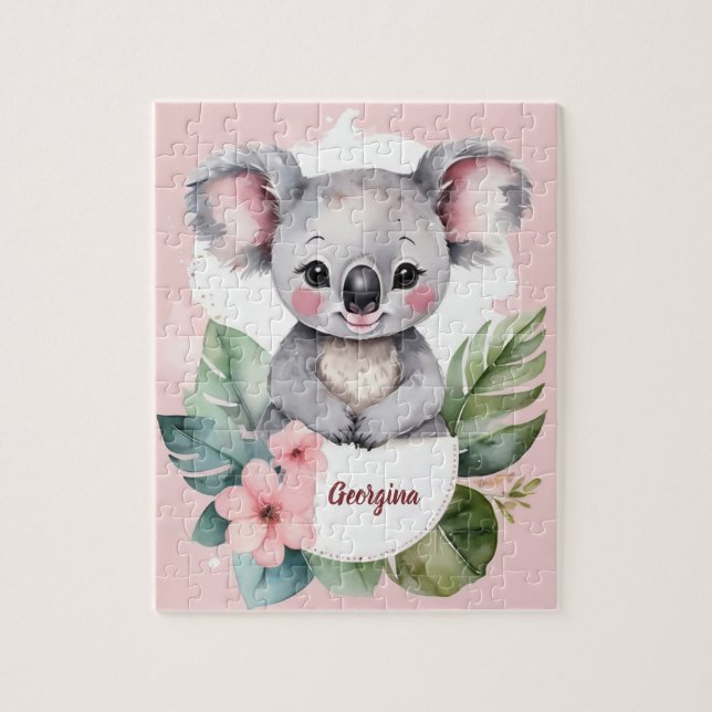 Puzzle Porte Koala rose mignonne fille personnalisée (Vertical)