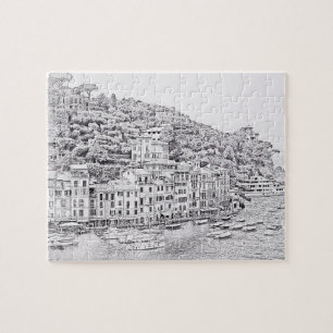 Puzzle Portofino en noir et blanc - 8x10 - 110 pc