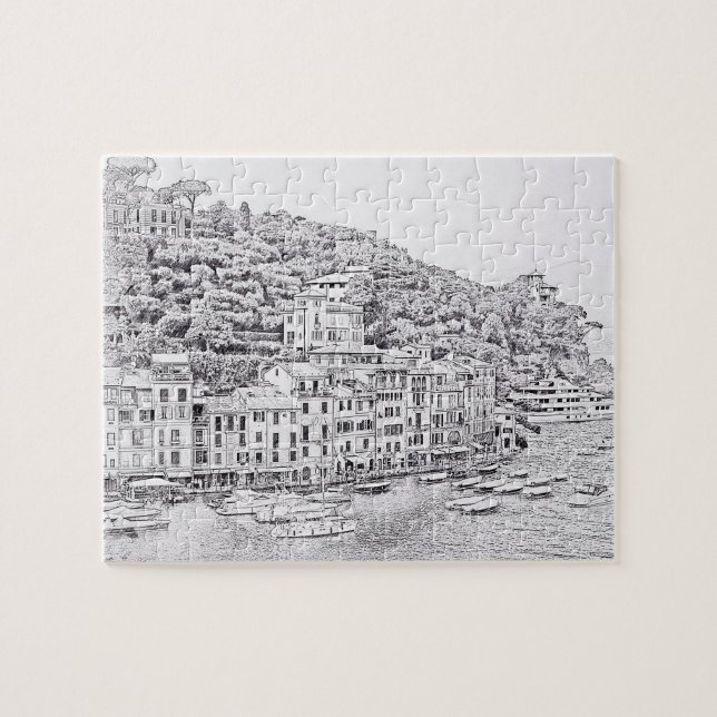 Puzzle Portofino en noir et blanc - 8x10 - 110 pc (Horizontal)