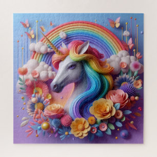 Puzzle Portrait 3D Unicorne dynamique avec des accents fl