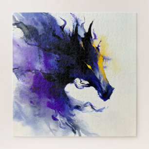 Puzzle Portrait abstrait d'un cheval noir à l'aquarelle