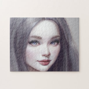 Puzzle Portrait Brown yeux lèvres cheveux jeune femme