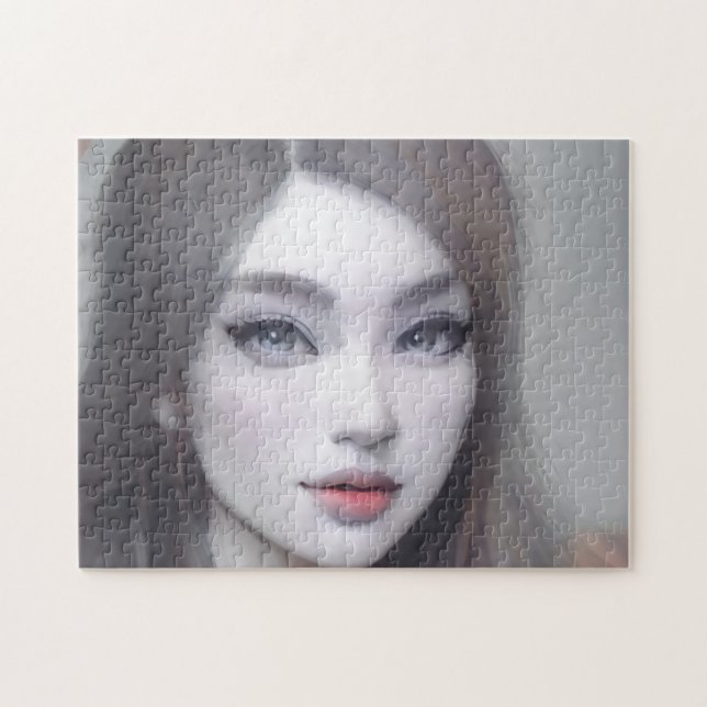 Puzzle Portrait Brown yeux lèvres cheveux jeune femme (Horizontal)