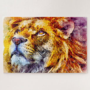 Puzzle Portrait coloré d'aquarelle de lion africain,