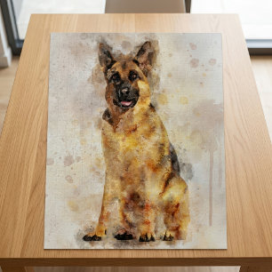 Puzzle Portrait d'art aquarelle de chien berger allemand
