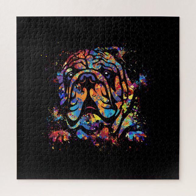 Puzzle Portrait de Bulldog anglais coloré (Vertical)