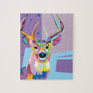 Puzzle Portrait de cerfs peints de pop art