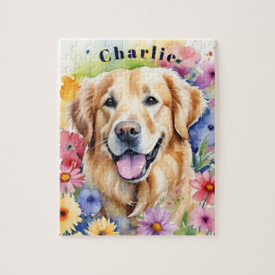 Puzzle Portrait de chien coloré et heureux Golden Retriev