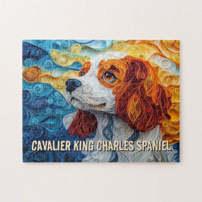 Puzzle Portrait de chien d'art Quitter King Charles Papie (Horizontal)