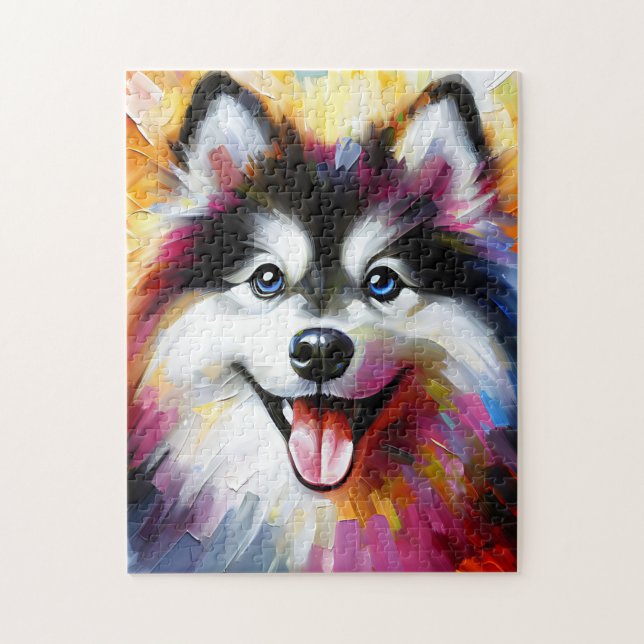 Puzzle Portrait de Chien Pomsky Acrylique Art Imprimer Am (Vertical)