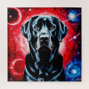 Puzzle Portrait de Labrador noir dans un espace cosmique