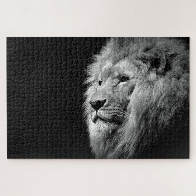 Puzzle Portrait de Lion noir blanc - Photographie d'anima (Horizontal)