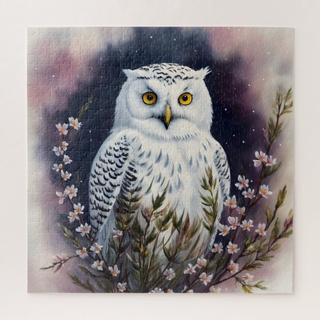 Puzzle Portrait de nuit Floral de la Chouette blanche (Vertical)