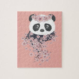 Puzzle Portrait de panda avec des fleurs Sakura