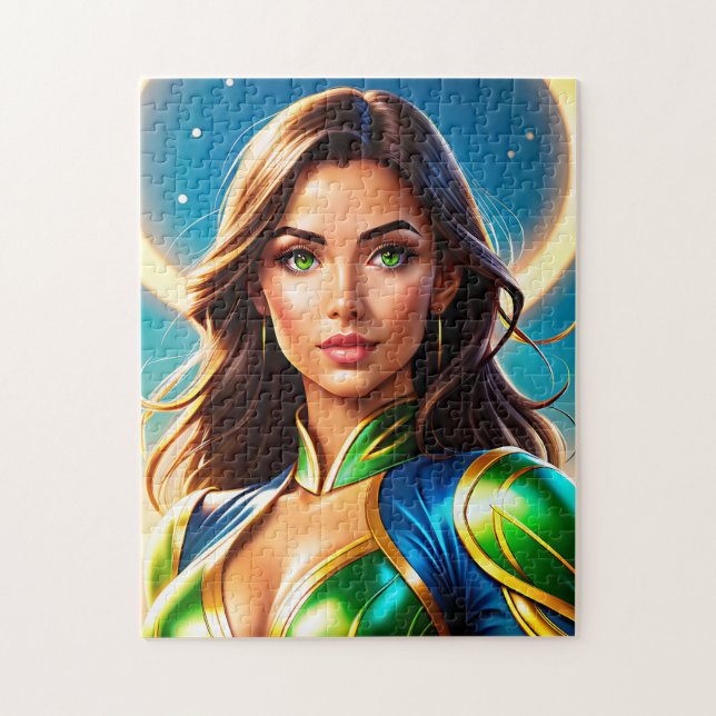 Puzzle Portrait de super-héros féminin en armo émeraude e (Vertical)