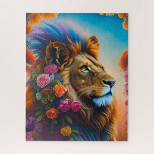 Puzzle Portrait de tête de lion dans un monde bleu Imagin