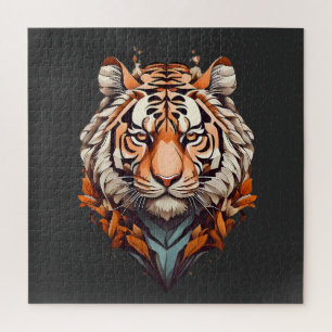 Puzzle Portrait de tigre, design minimaliste couleur oran