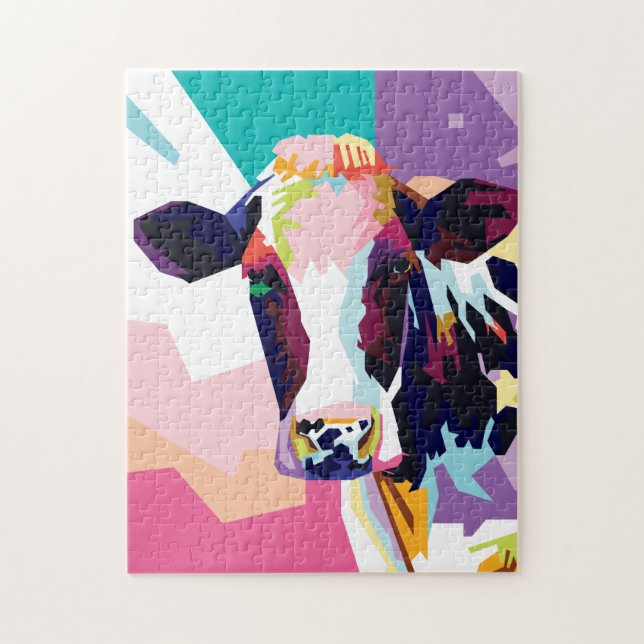 Puzzle Portrait de vache Pop Art coloré (Vertical)
